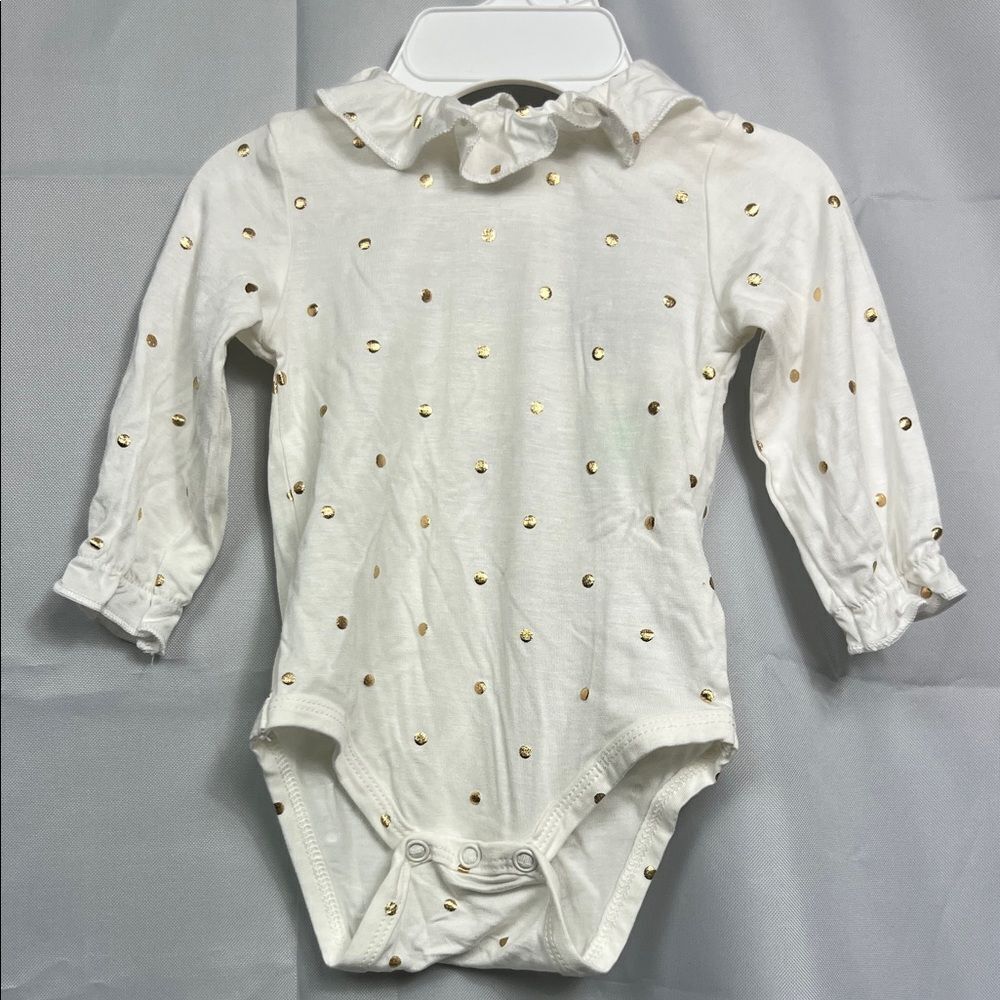 Adventurewear 360 ivory with gold polka dot ruffle neck one piece bodysuit NWT